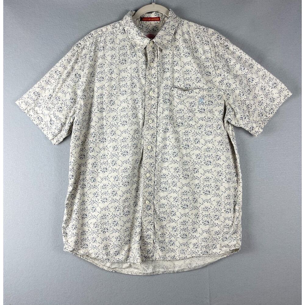 Christian Audigier Shirt Mens XXL Floral Button Up Short Sleeve Cotton Casual